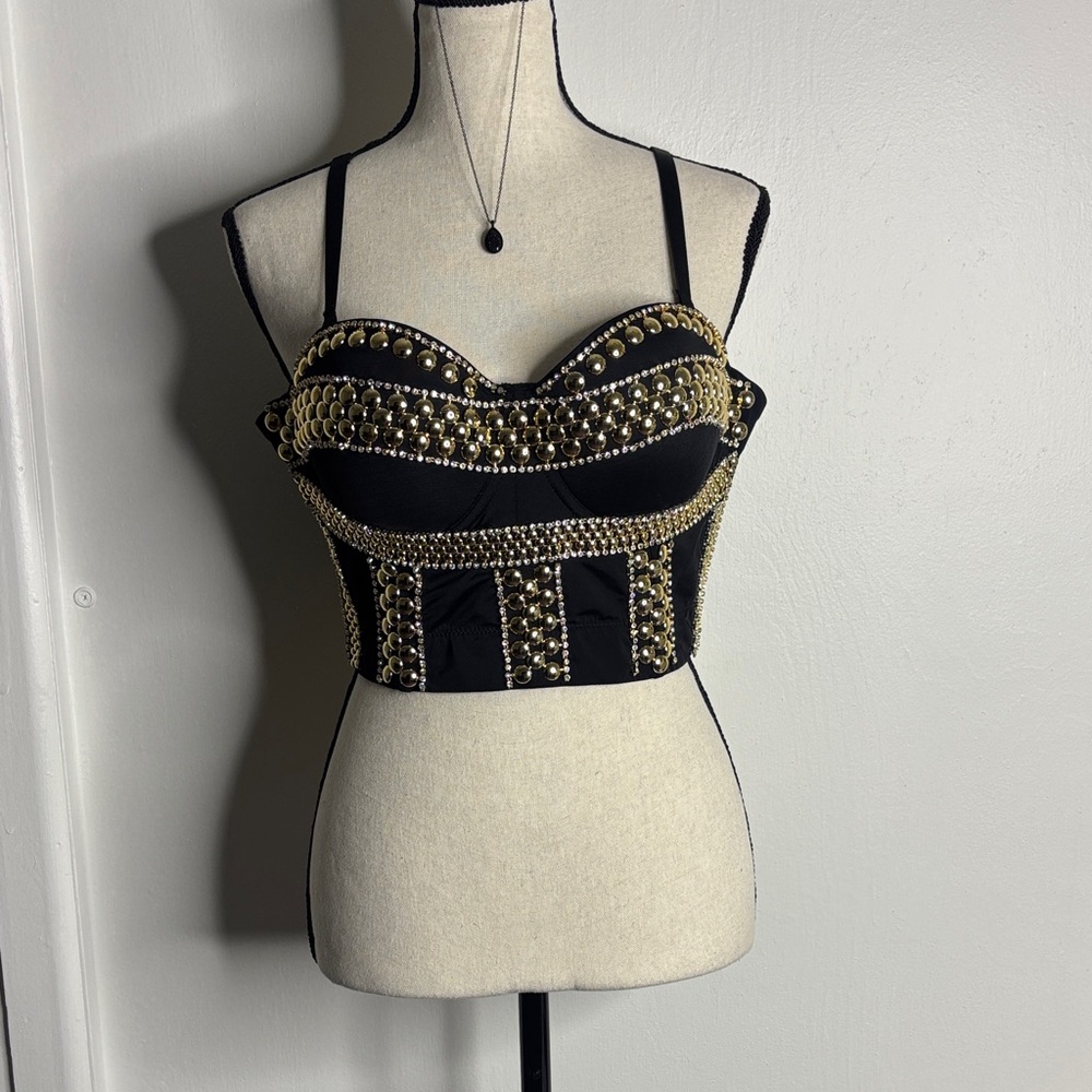 SHEIN Black and Gold Studded Crop Top